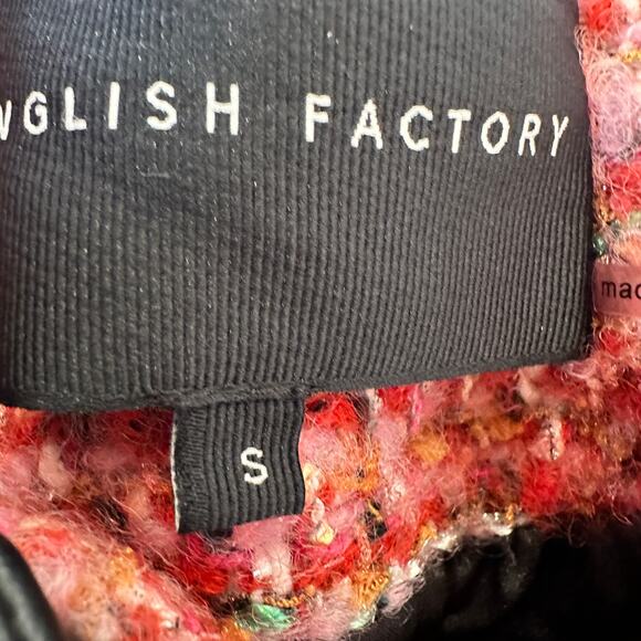 English Factory Tweed Blazer SMALL Boxy Boucle Faux Leather Trim Clueless $210 - Picture 9 of 10